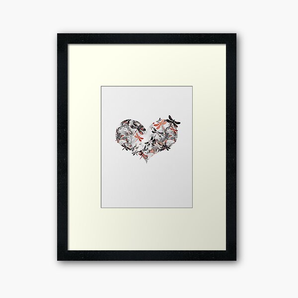 Dragonfly Heart - Marble and Rose Gold Framed Art Print