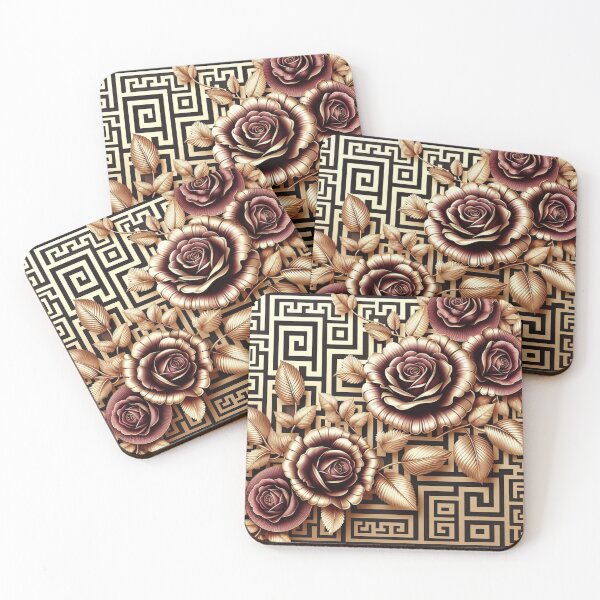 Item preview, Maroon & Gold Greek Key Roses designed and sold by DesignsByPrnces.