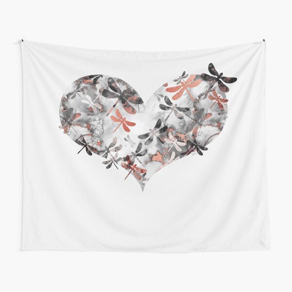 Corazón de libélula - Mármol y oro rosa Tela decorativa