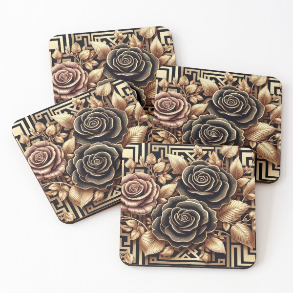 Item preview, Dusty Mauve & Gold Green Greek Key Roses designed and sold by DesignsByPrnces.