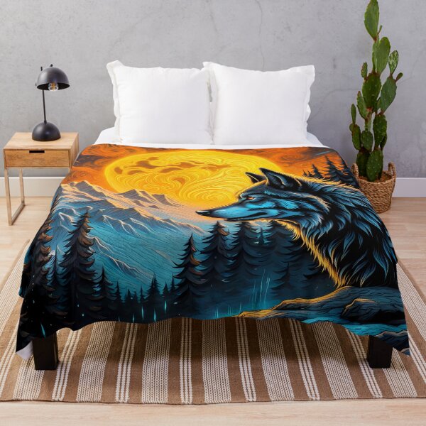 Item preview, Blue Wolf and Giant Swirling Sun, Ai Generated Art designed and sold by ACC .