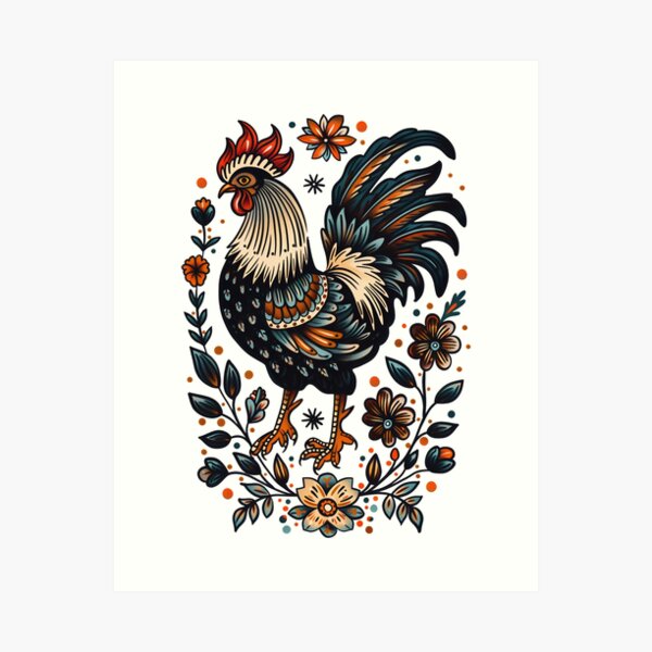 Rooster Tattoo Art Prints for Sale | Redbubble
