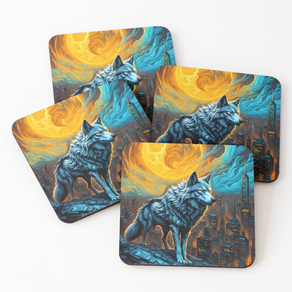 Item preview, Blue Wolf and Giant Swirling Sun, Ai Generated Art  designed and sold by ACC .