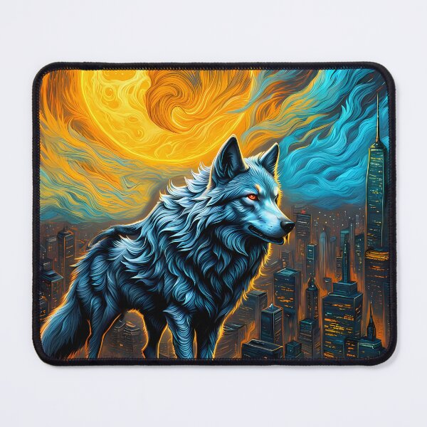 Item preview, Blue Wolf and Giant Swirling Sun, Ai Generated Art designed and sold by ACC .
