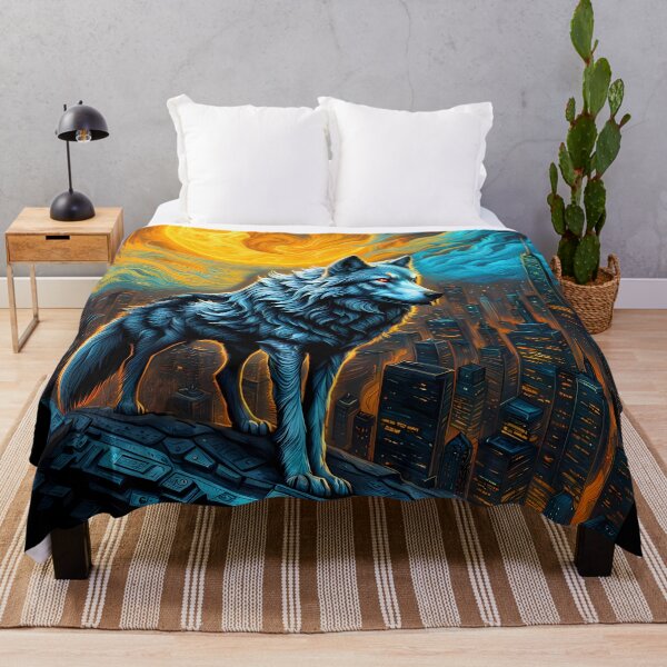 Item preview, Blue Wolf and Giant Swirling Sun, Ai Generated Art  designed and sold by ACC .