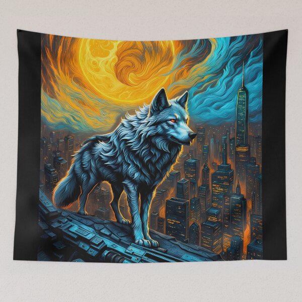 Item preview, Blue Wolf and Giant Swirling Sun, Ai Generated Art  designed and sold by ACC .