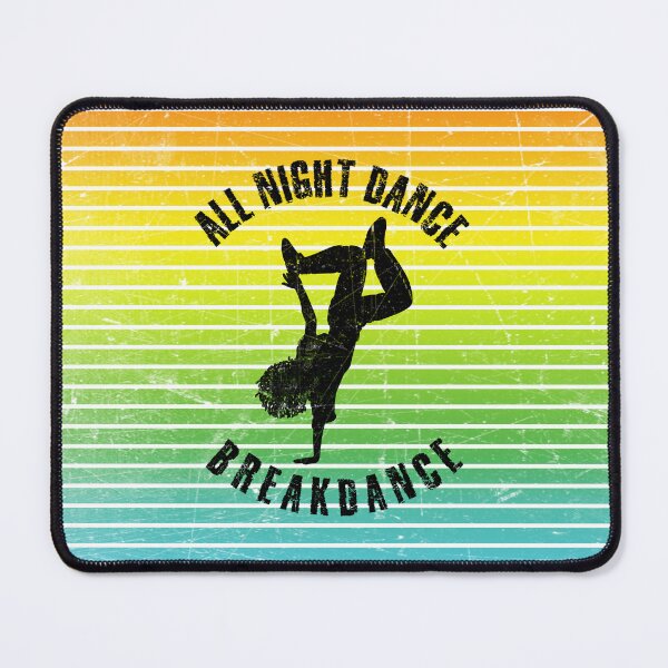 Item preview, Black silhouette of a woman dancing breakdance against a background of colorful stripes designed and sold by HarridanCreates.