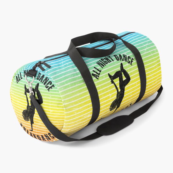 Item preview, Black silhouette of a woman dancing breakdance against a background of colorful stripes designed and sold by HarridanCreates.