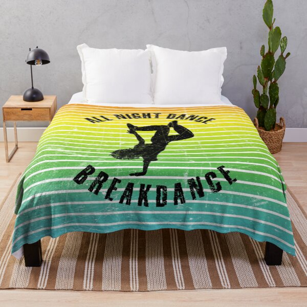 Item preview, Black silhouette of a woman dancing breakdance against a background of colorful stripes designed and sold by HarridanCreates.