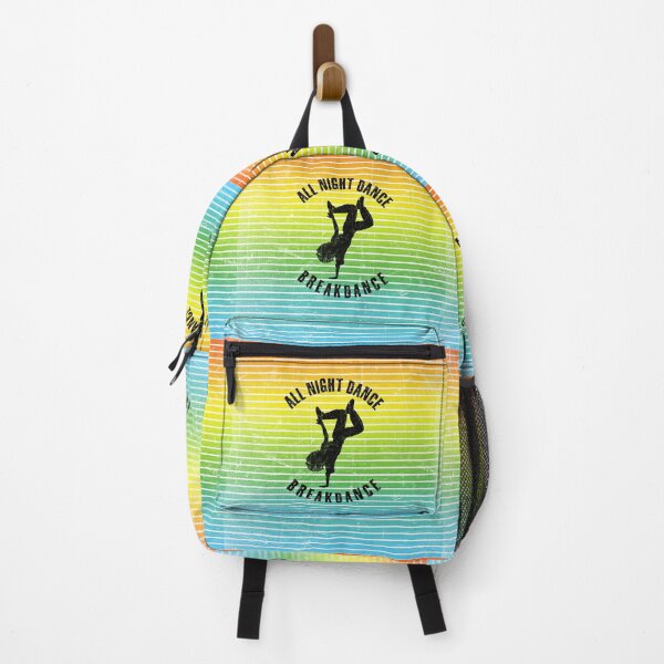 Item preview, Black silhouette of a woman dancing breakdance against a background of colorful stripes designed and sold by HarridanCreates.