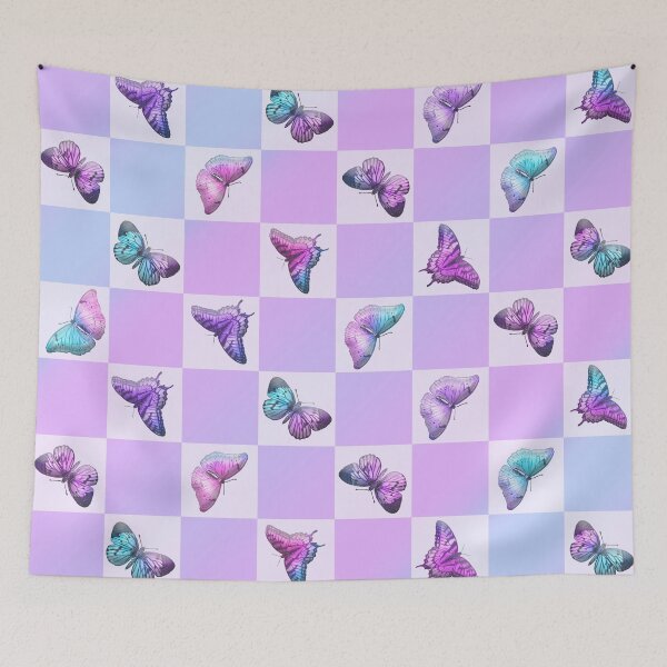 Item preview, Holographic Butterflies Purple Checkerboard designed and sold by NdesignTrend.