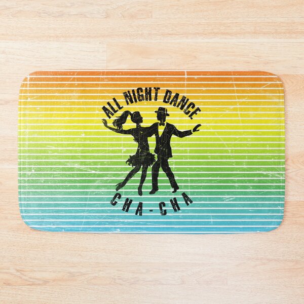 Item preview, Black silhouette of a couple dancing cha-cha against a background of colorful stripes designed and sold by HarridanCreates.