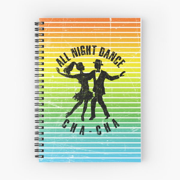 Item preview, Black silhouette of a couple dancing cha-cha against a background of colorful stripes designed and sold by HarridanCreates.