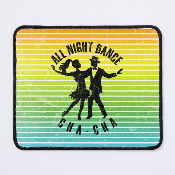 Item preview, Black silhouette of a couple dancing cha-cha against a background of colorful stripes designed and sold by HarridanCreates.