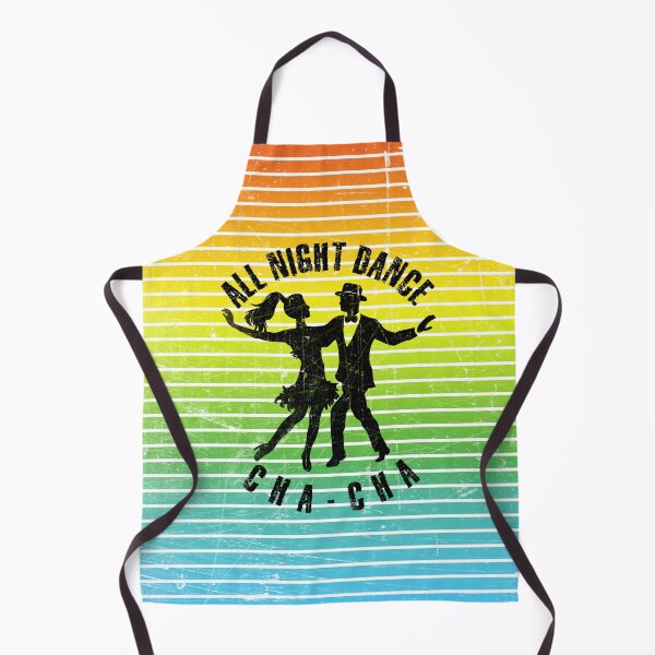 Item preview, Black silhouette of a couple dancing cha-cha against a background of colorful stripes designed and sold by HarridanCreates.