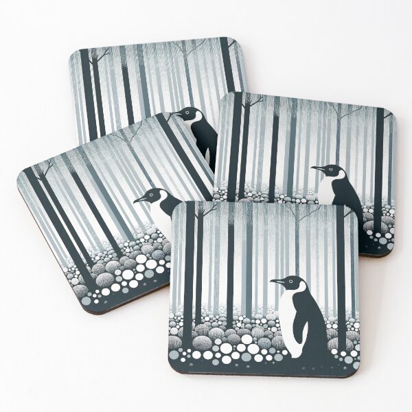 Item preview, Gray Tones Dark Night Geometry Penguin Forest With Circles Bubbles Trees designed and sold by PenguinForests.