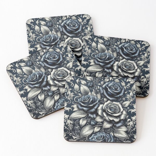 Item preview, Midnight Blue & Silver Damask Roses designed and sold by DesignsByPrnces.