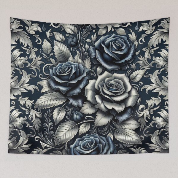 Item preview, Midnight Blue & Silver Damask Roses designed and sold by DesignsByPrnces.