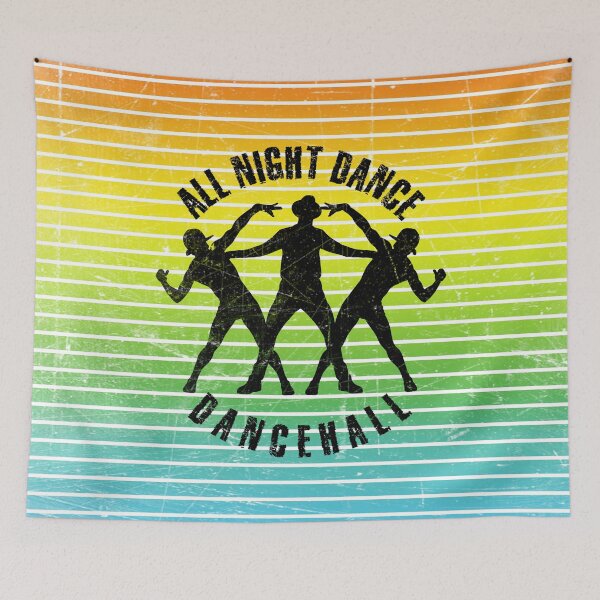 Item preview, Black silhouettes of men dancing dancehall against the background of colorful stripes designed and sold by HarridanCreates.