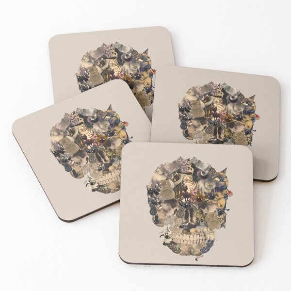 Artikelvorschau, Katzenschädel mit Blumen – Gotischer Schädel mit Blumen, dunkle Ästhetik, Tattoo-inspirierte Illustration entworfen und verkauft von SKULLARTISTRY.