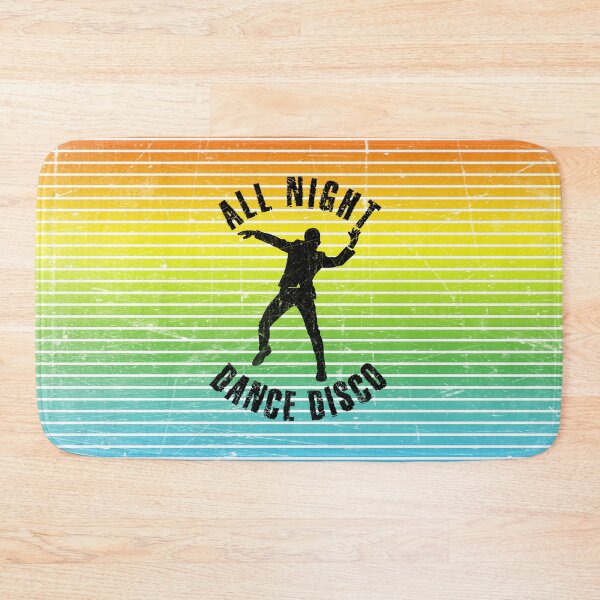 Item preview, Black silhouette of a man dancing disco against a background of colorful stripes designed and sold by HarridanCreates.