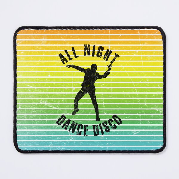 Item preview, Black silhouette of a man dancing disco against a background of colorful stripes designed and sold by HarridanCreates.