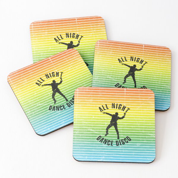 Item preview, Black silhouette of a man dancing disco against a background of colorful stripes designed and sold by HarridanCreates.
