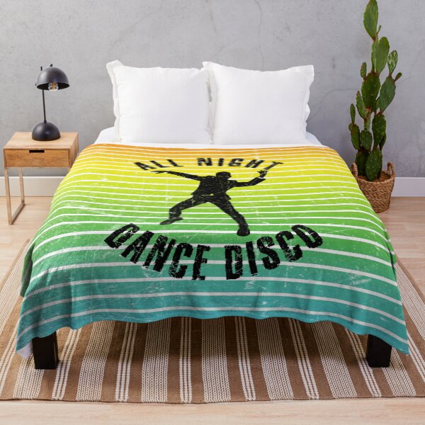 Item preview, Black silhouette of a man dancing disco against a background of colorful stripes designed and sold by HarridanCreates.