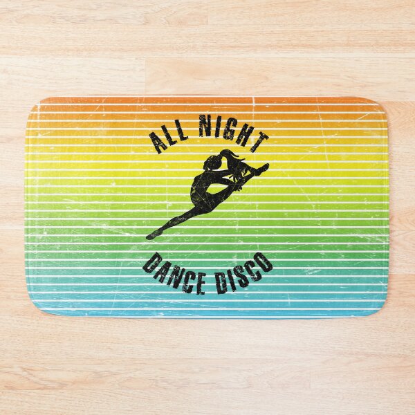 Item preview, Black silhouette of a woman dancing disco against a background of colorful stripes designed and sold by HarridanCreates.