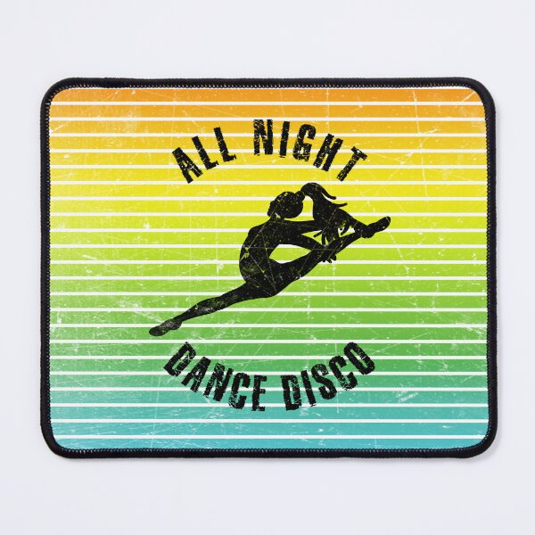 Item preview, Black silhouette of a woman dancing disco against a background of colorful stripes designed and sold by HarridanCreates.