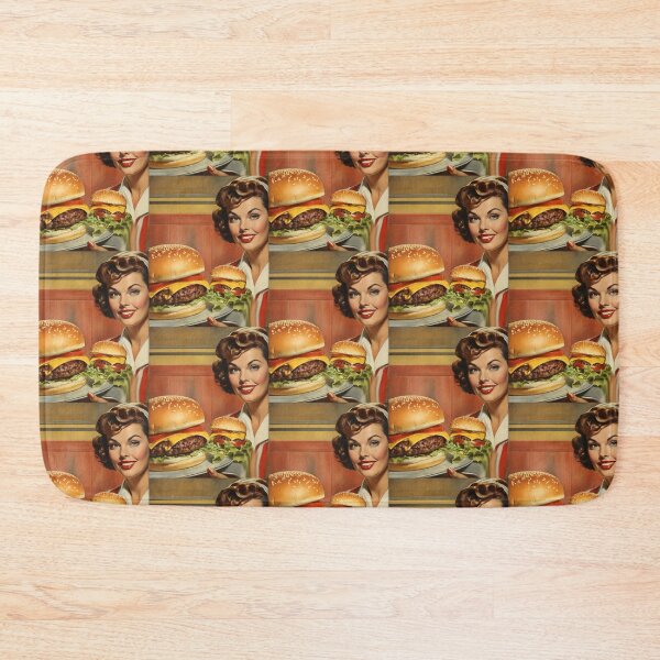 Item preview, 1950s style burger food poster pinup sign vintage classic design designed and sold by Vintage Designs +.