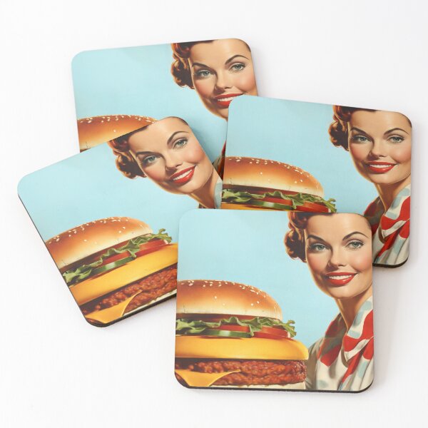 Item preview, 1950s style burger food poster pinup sign vintage classic design designed and sold by Vintage Designs +.