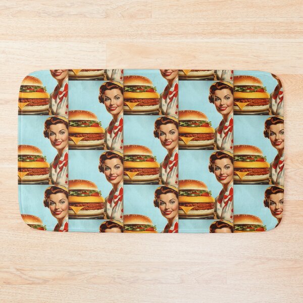 Item preview, 1950s style burger food poster pinup sign vintage classic design designed and sold by Vintage Designs +.