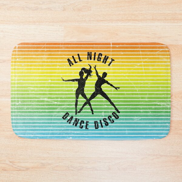Item preview, Black silhouette of a couple dancing disco against a background of colorful stripes designed and sold by HarridanCreates.