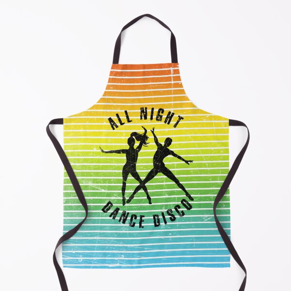 Item preview, Black silhouette of a couple dancing disco against a background of colorful stripes designed and sold by HarridanCreates.