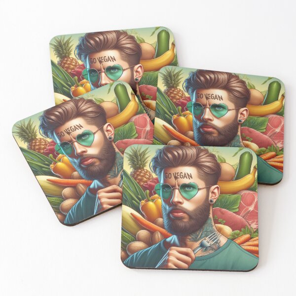 Item preview, Go Vegan (Hipster guy edition) designed and sold by desAIgns by Rosa.