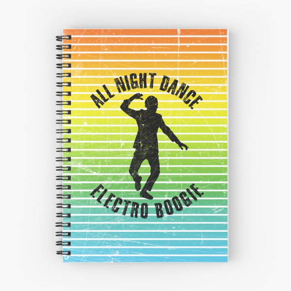 Item preview, Black silhouette of a man dancing electro boogie against a background of colorful stripes designed and sold by HarridanCreates.