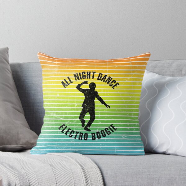 Item preview, Black silhouette of a man dancing electro boogie against a background of colorful stripes designed and sold by HarridanCreates.