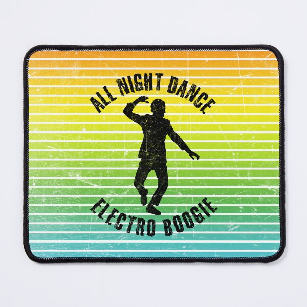 Item preview, Black silhouette of a man dancing electro boogie against a background of colorful stripes designed and sold by HarridanCreates.