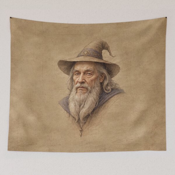 Item preview, Portrait of the wise wizard. Fantasy vintage illustration on parchment. designed and sold by twisted-dot.