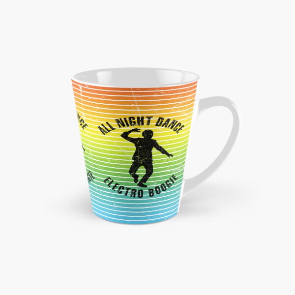 Item preview, Black silhouette of a man dancing electro boogie against a background of colorful stripes designed and sold by HarridanCreates.