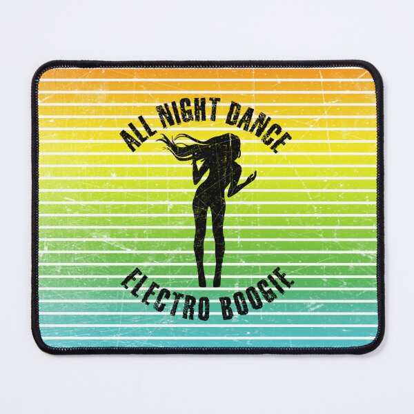Item preview, Black silhouette of a woman dancing electro boogie against a background of colorful stripes designed and sold by HarridanCreates.