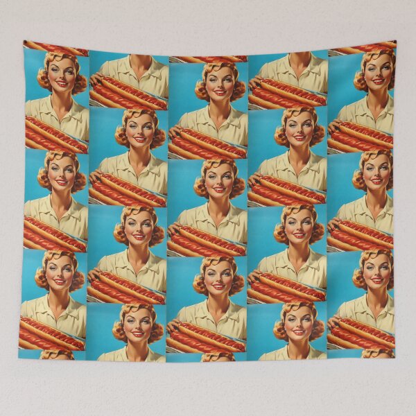 Item preview, 1950s style hotdog food poster pinup sign vintage classic design designed and sold by Vintage Designs +.