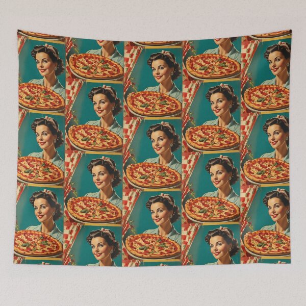 Item preview, 1950s style pizza food poster pinup sign vintage classic design designed and sold by Vintage Designs +.