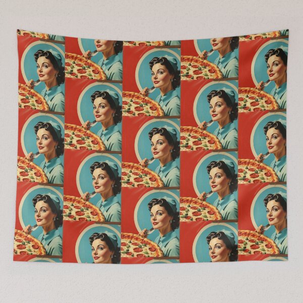 Item preview, 1950s style pizza food poster pinup sign vintage classic design designed and sold by Vintage Designs +.