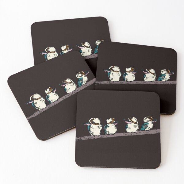 Item preview, Group of 4 kookaburras on a branch - aqua designed and sold by NoemCharles.