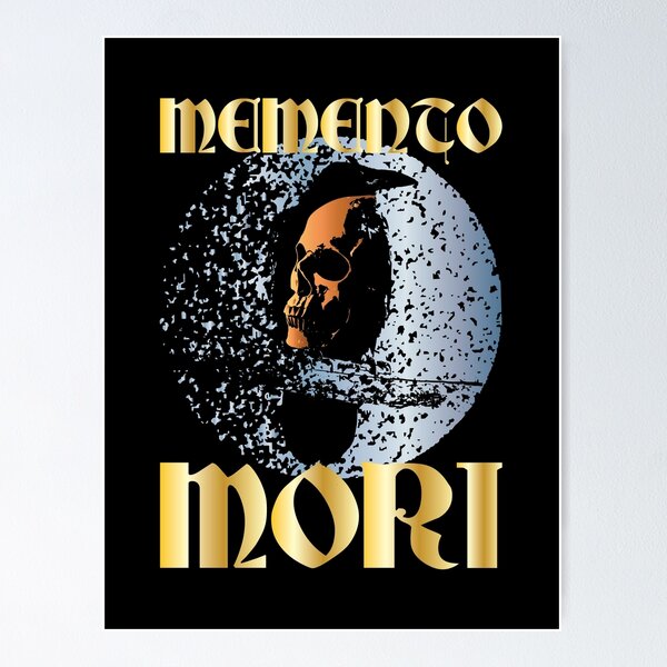 Artikel-Vorschau von Memento Mori IV – Memento Mori Kunst – Skelett-Schädel-Rabe – lateinisches Phrasen-Zitat, designt und verkauft von WIZECROW.