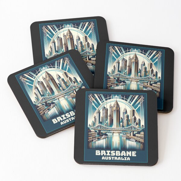 Item preview, Vintage art deco retro Brisbane Australia Landmark Skyline. designed and sold by Unitepeople.