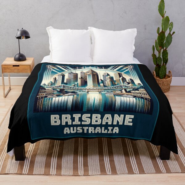 Item preview, Vintage art deco retro Brisbane Australia Landmark Skyline. designed and sold by Unitepeople.