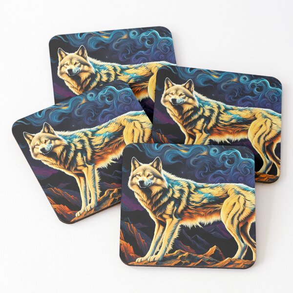 Item preview, Yellow Wolf and Swirling Night Sky, Ai Generated Art  designed and sold by ACC .